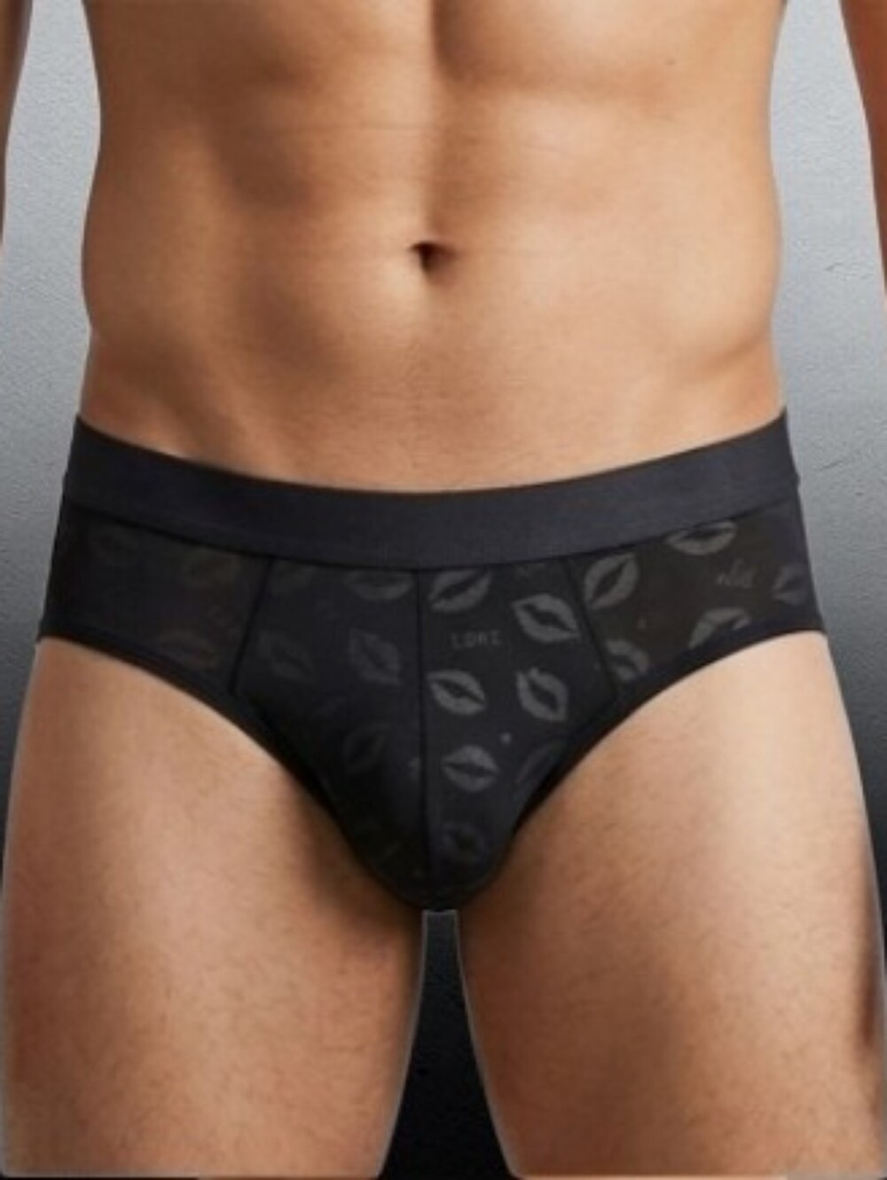 Men's Black Briefs with Lip Print